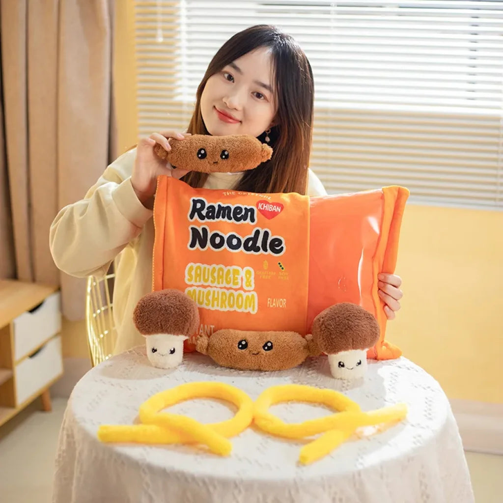 Japan Ramen Snack Throw Pillow In a Bag Stuffed - orange noodle / about 35-45cm