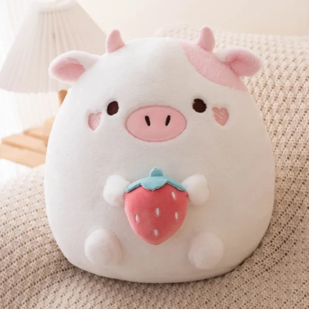 Kawaii Stuffed Animal Strawberry Popcorn Plushies Cow / 32Cm