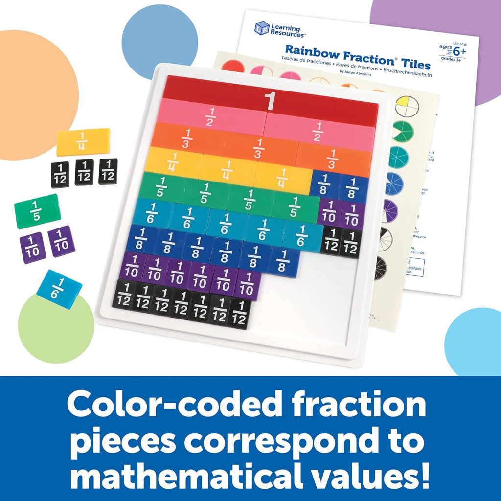 Learning Resources Ler0615 Rainbow Fraction Plastic Tiles With Tray