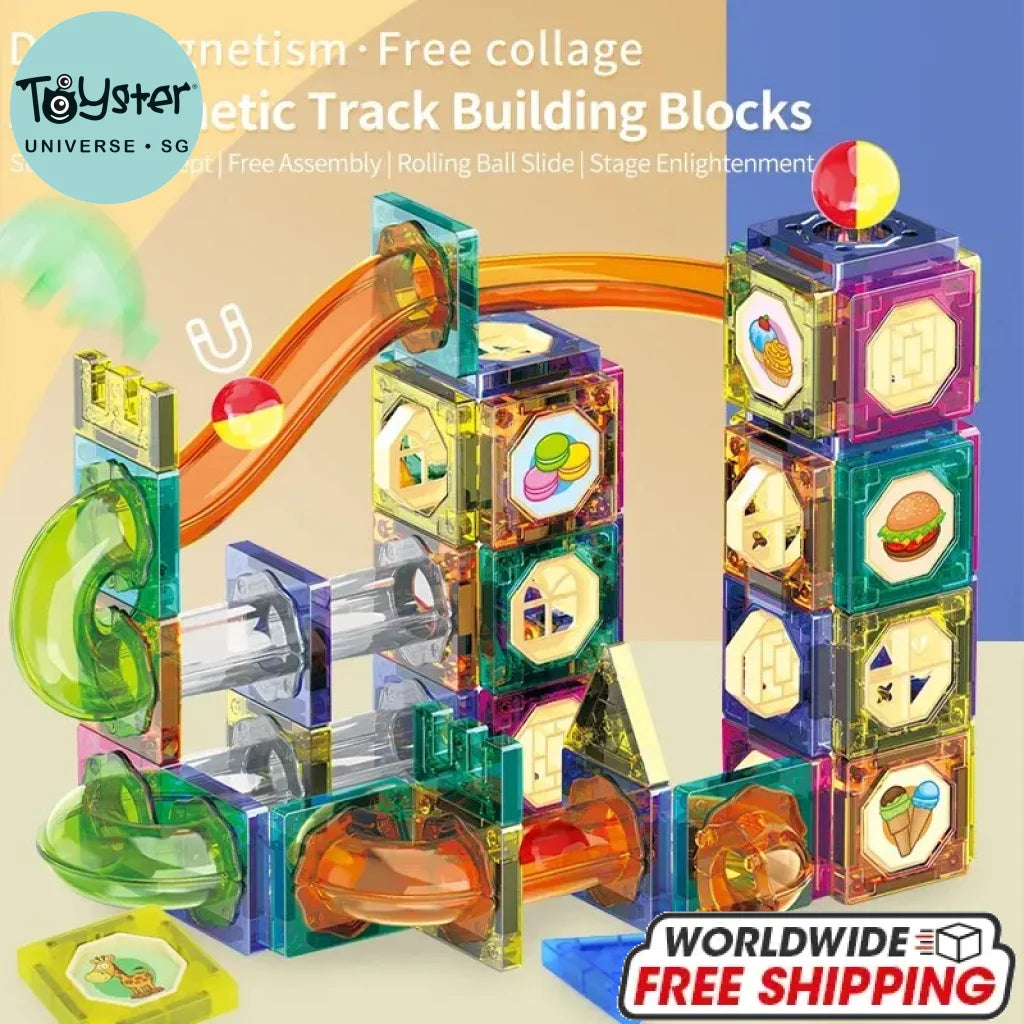 Magnetic Building Blocks With Ball Track Stem Toy