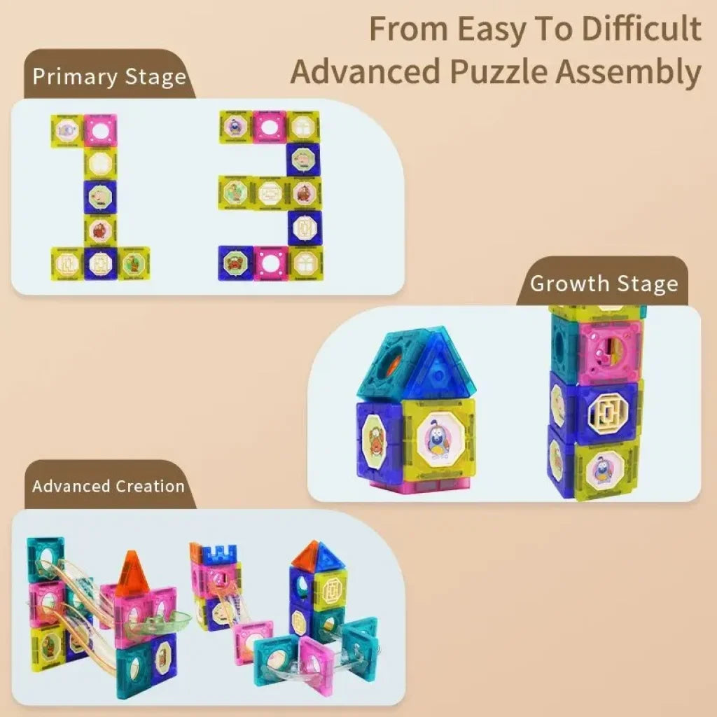 Magnetic Building Blocks With Ball Track Stem Toy