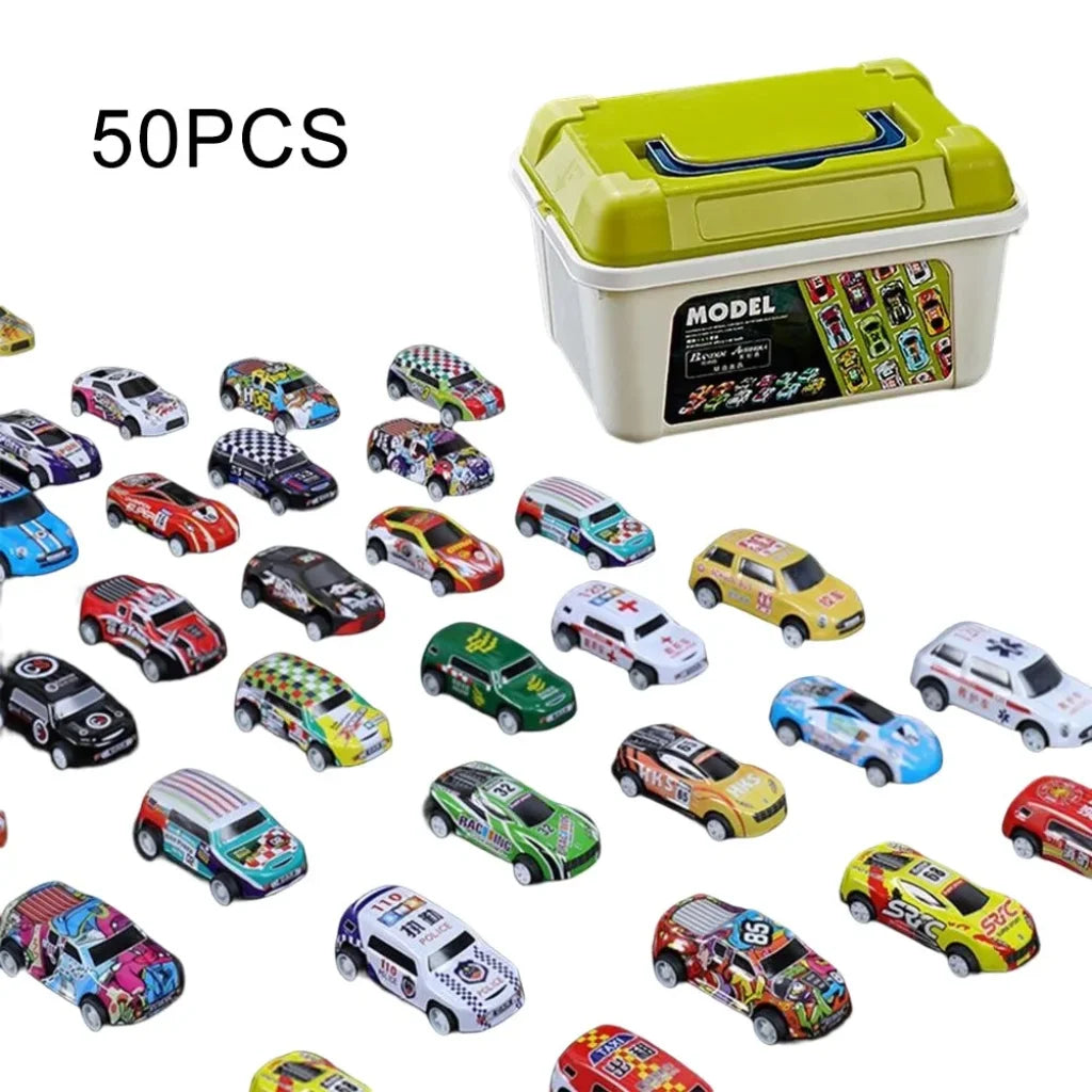 Mini Diecast Car Model Set with Storage Box - 50PCS