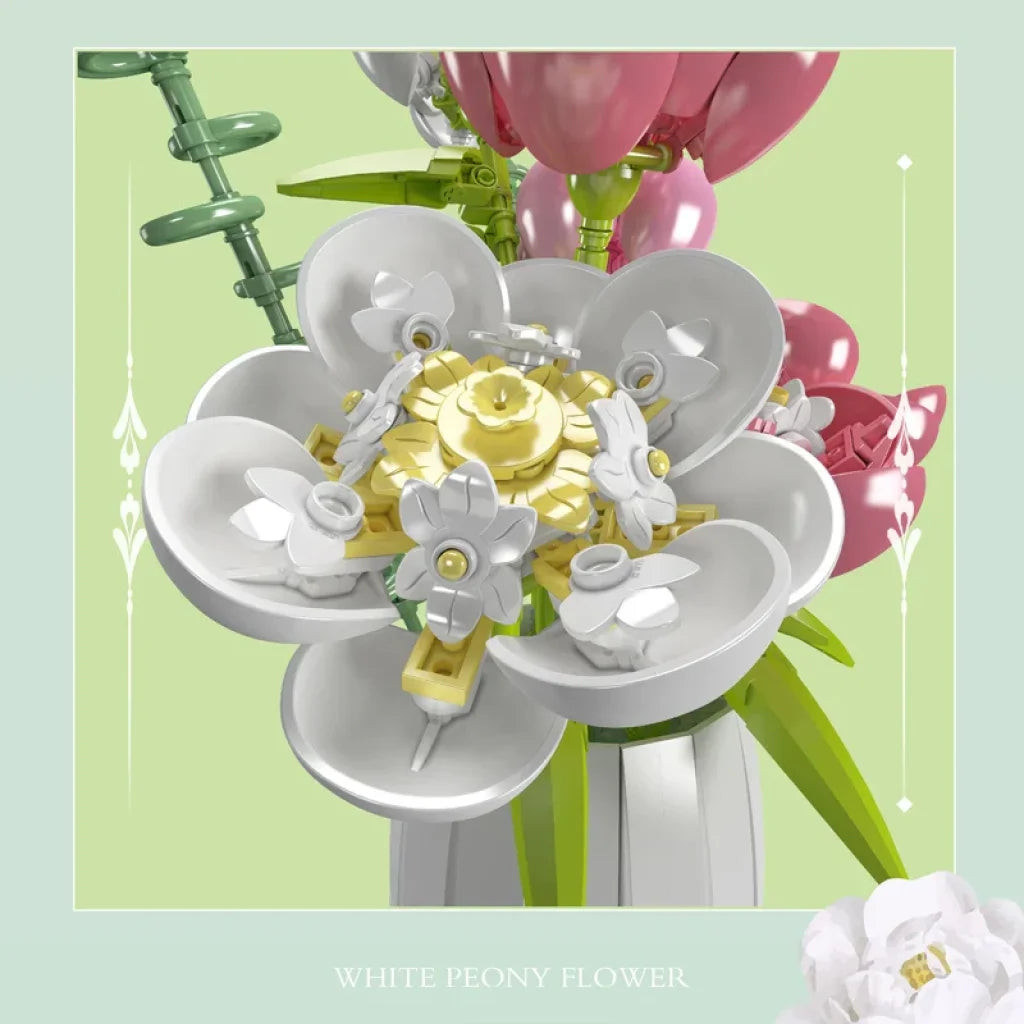 Mould King 10059 Flower Bouquet Building Block The Chinese Peony With Vase Mould King
