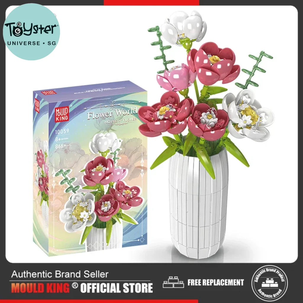 Mould King 10059 Flower Bouquet Building Block The Chinese Peony With Vase Mould King