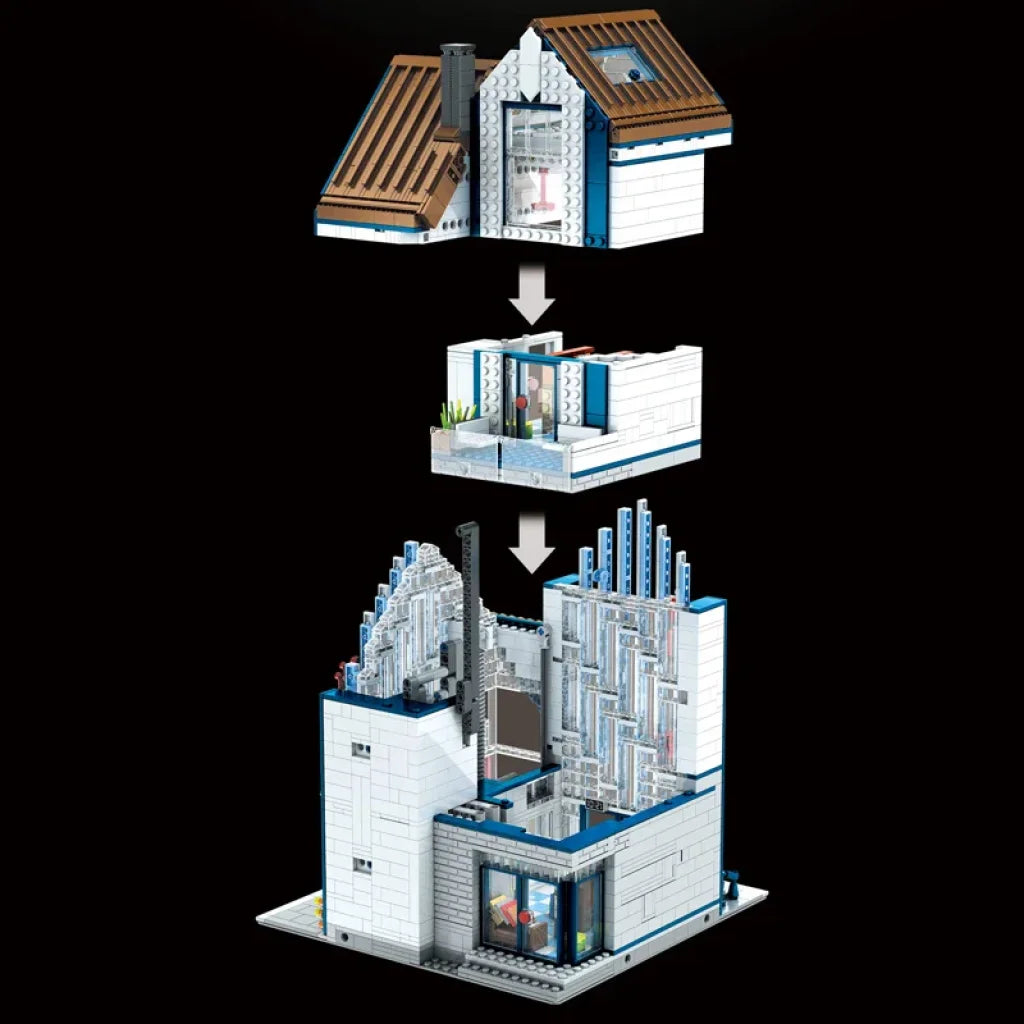 Mould King 16022 Streetview Building Block The Moc Modern Library With Led Parts Mould King