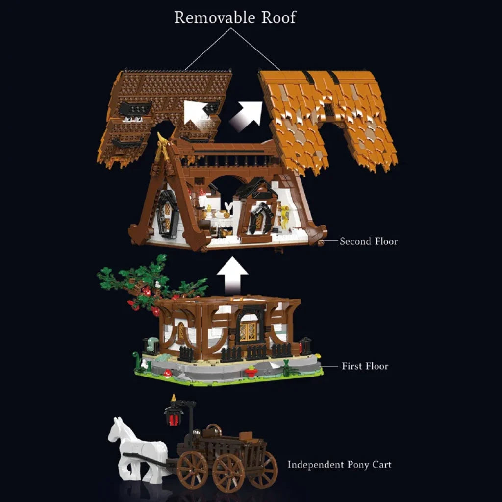 Mould King 16054 Streetview Building Block The Medieval Wooden House Model With Led Part Mould King