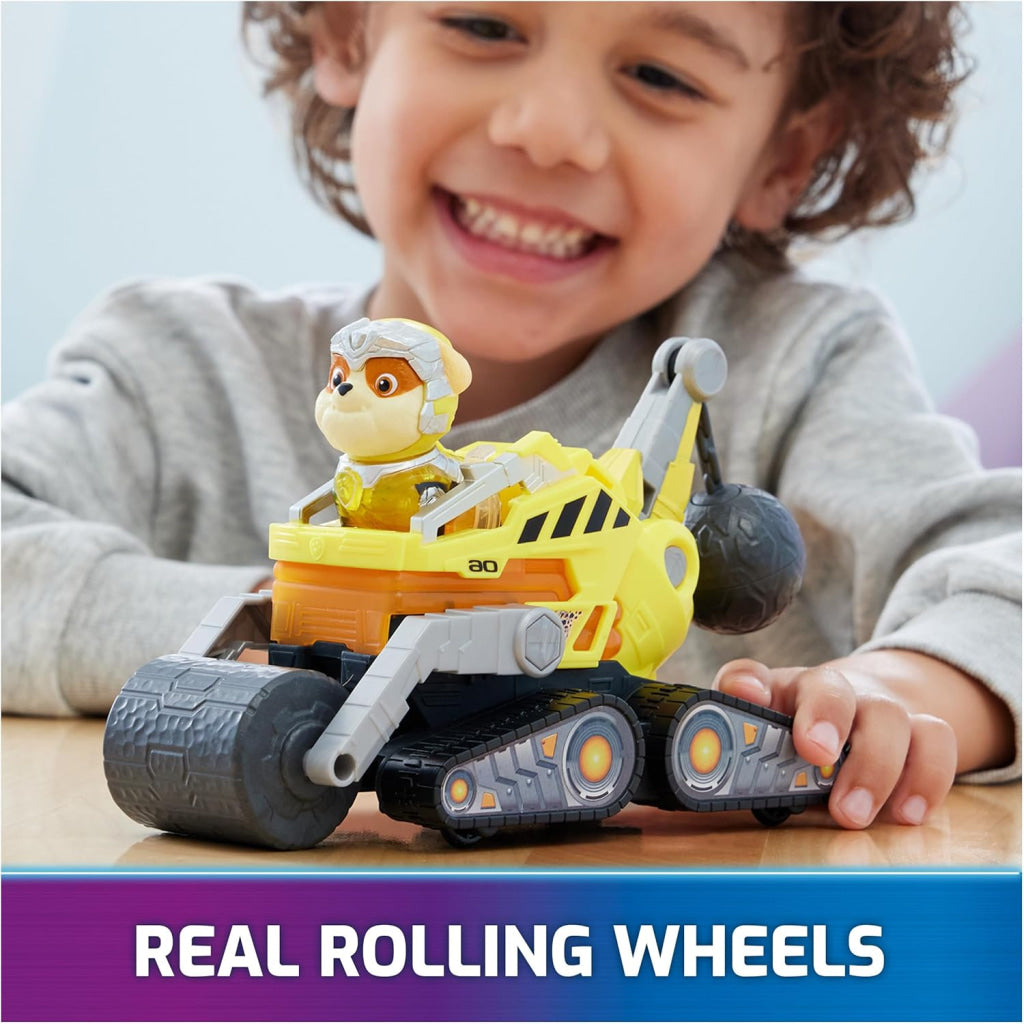 Paw Patrol Construction Toy Truck With Rubble Mighty Pups Action Figure Lights And Sounds