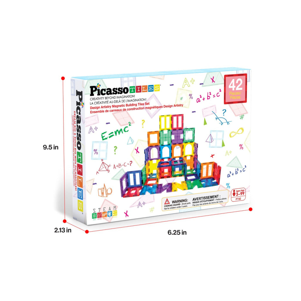PicassoTiles Magnetic Tile Building Set with Unique Shapes - 42 Pieces - PICASSOTILES