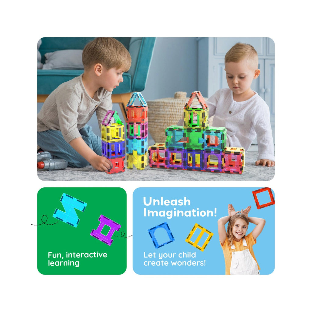 PicassoTiles Magnetic Tile Building Set with Unique Shapes - 42 Pieces - PICASSOTILES