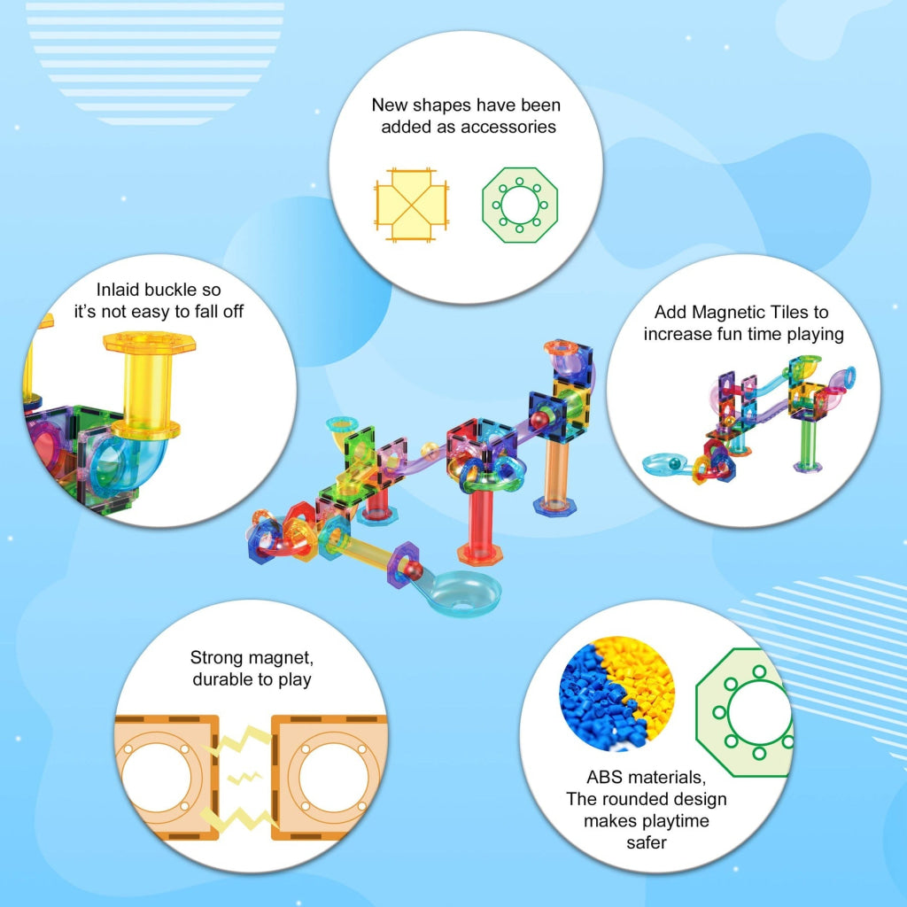 PicassoTiles Magnetic Tile Marble Run Building Blocks Set 60 Pieces - PICASSOTILES