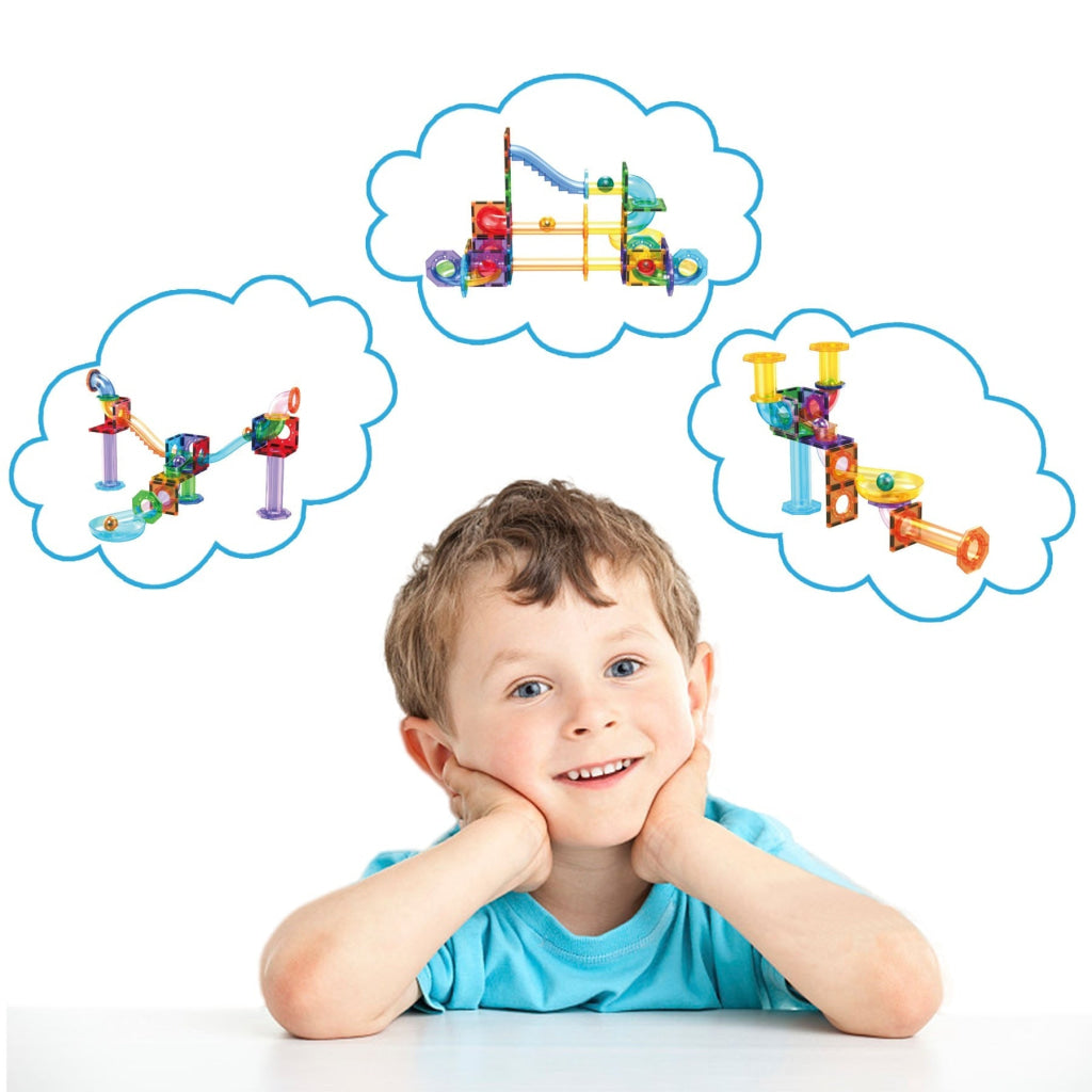 PicassoTiles Magnetic Tile Marble Run Building Blocks Set 60 Pieces - PICASSOTILES
