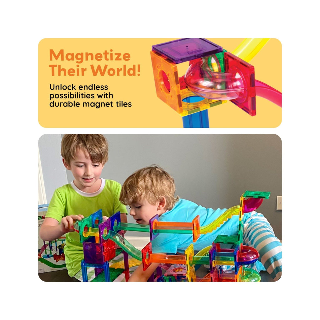 PicassoTiles Magnetic Tile Marble Run Building Set 100 Pieces - PICASSOTILES