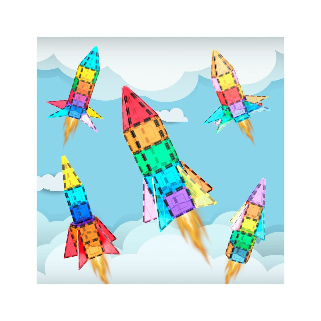 PicassoTiles Magnetic Tile Rocket Set 32 pieces - PICASSOTILES