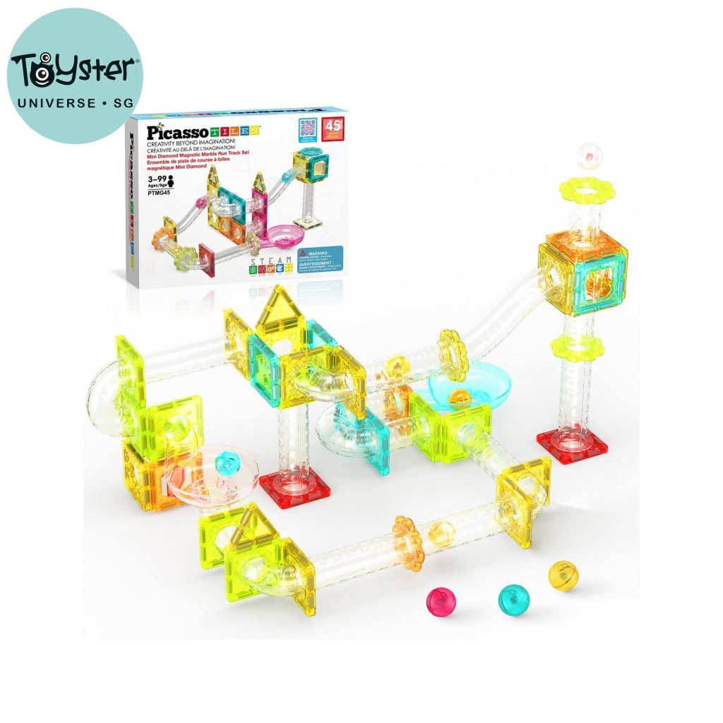 PicassoTiles Travel Size Magnetic Tile Marble Run Building Blocks Set 45 Pieces - PICASSOTILES