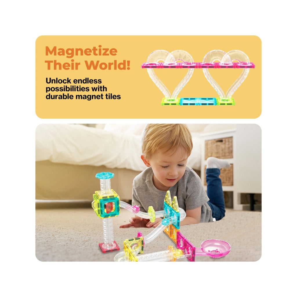 PicassoTiles Travel Size Magnetic Tile Marble Run Building Blocks Set 45 Pieces - PICASSOTILES