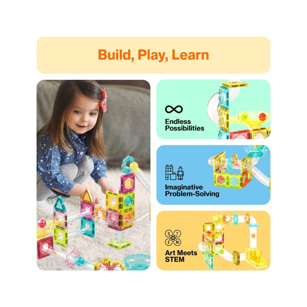 PicassoTiles Travel Size Magnetic Tile Marble Run Building Blocks Set 60 Pieces - PICASSOTILES
