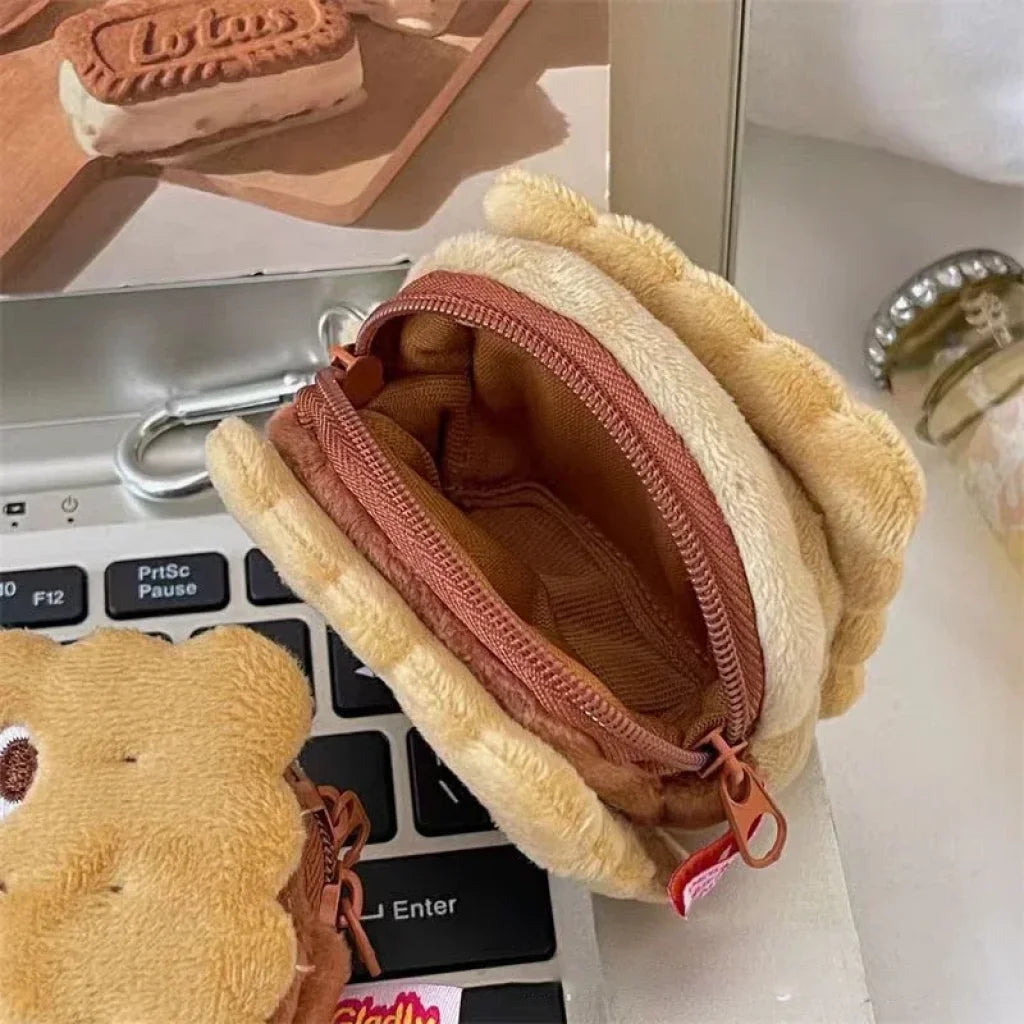 Plush Biscuit Keychains With Storage Bag