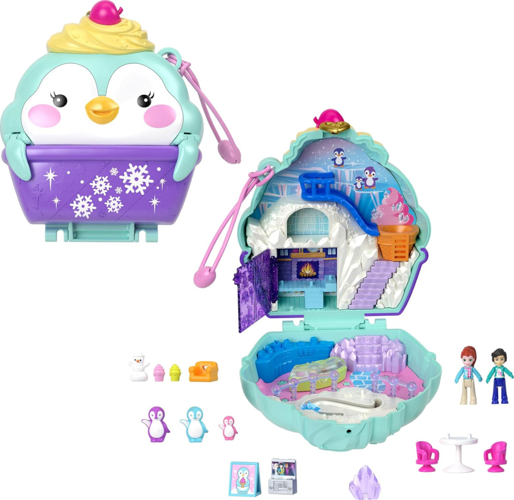 Polly Pocket Travel Toy With Fidget Exterior Snow Sweet Penguin Compact 12 Accessories