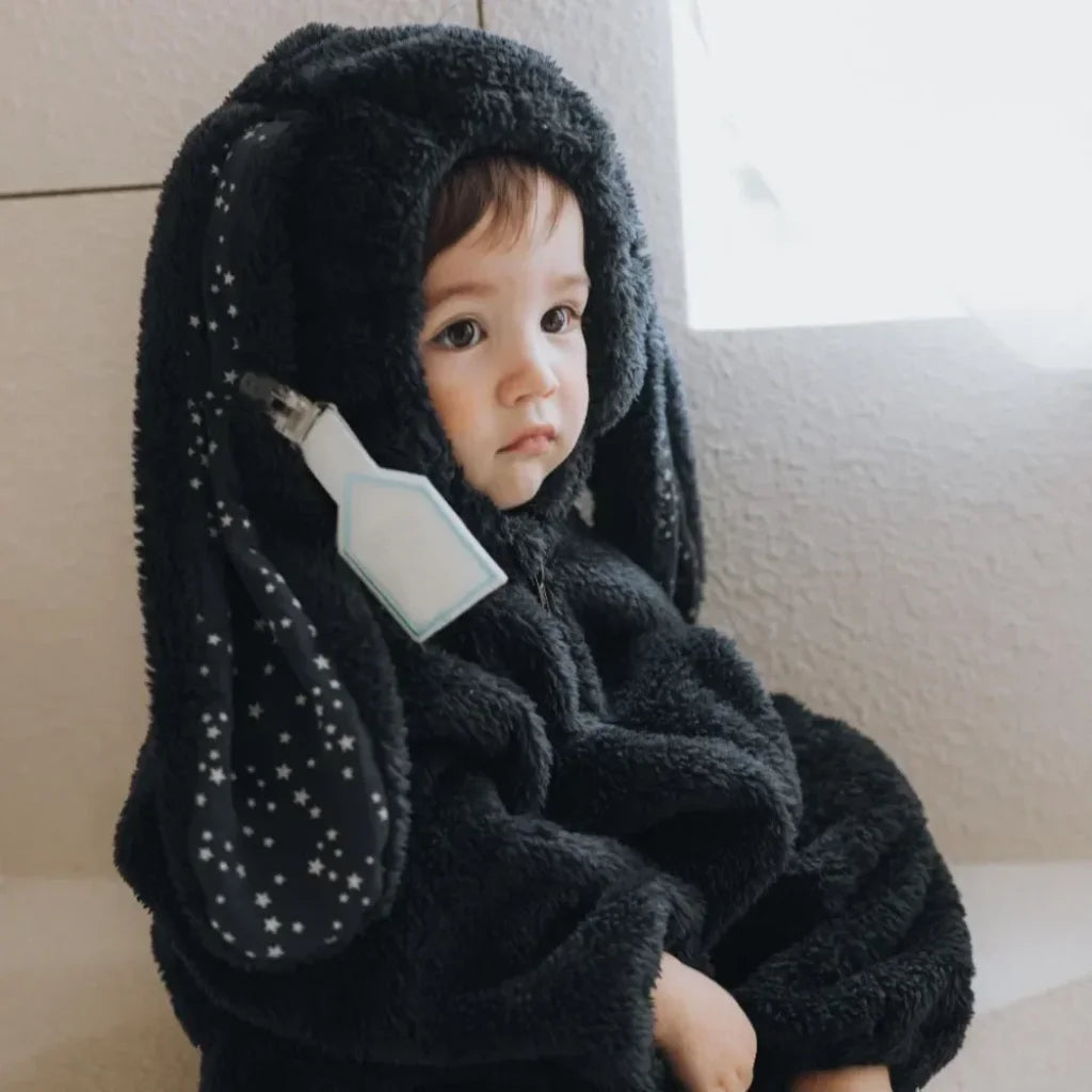 Rabbit Children Jumpsuit Plush Thickened Black / 100Cm