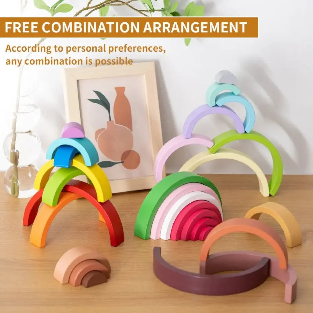 Rainbow Wooden Stacking Building Blocks