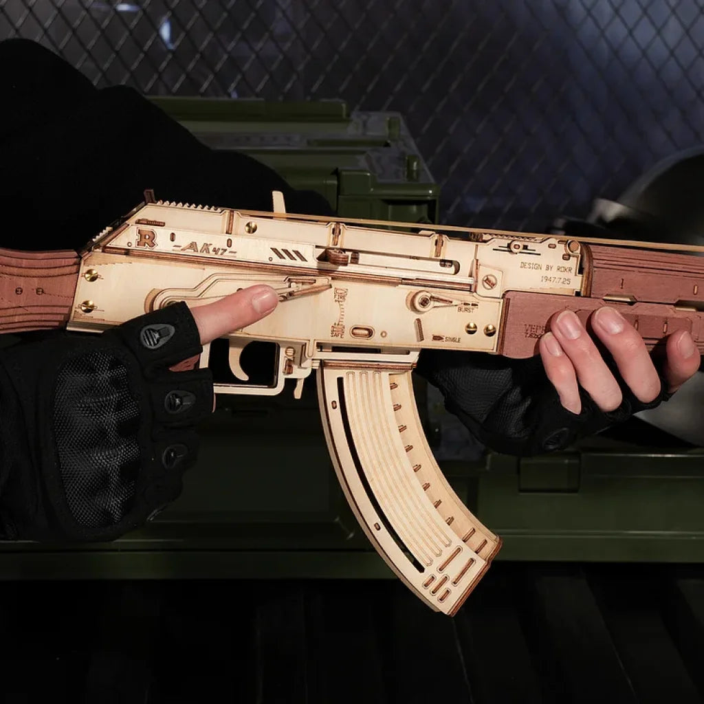 Robotime Rokr Ak-47 Assault Rifle Toy Blaster 3D Wooden Puzzle Lq901 Dropship
