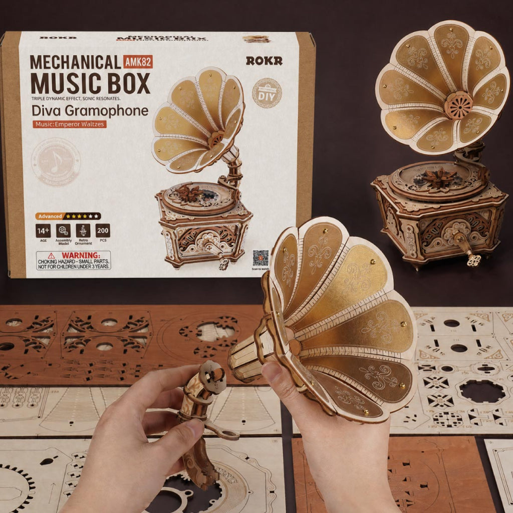 Robotime ROKR Diva Gramophone Music Box Wooden 3D Puzzle AMK82 - Dropship