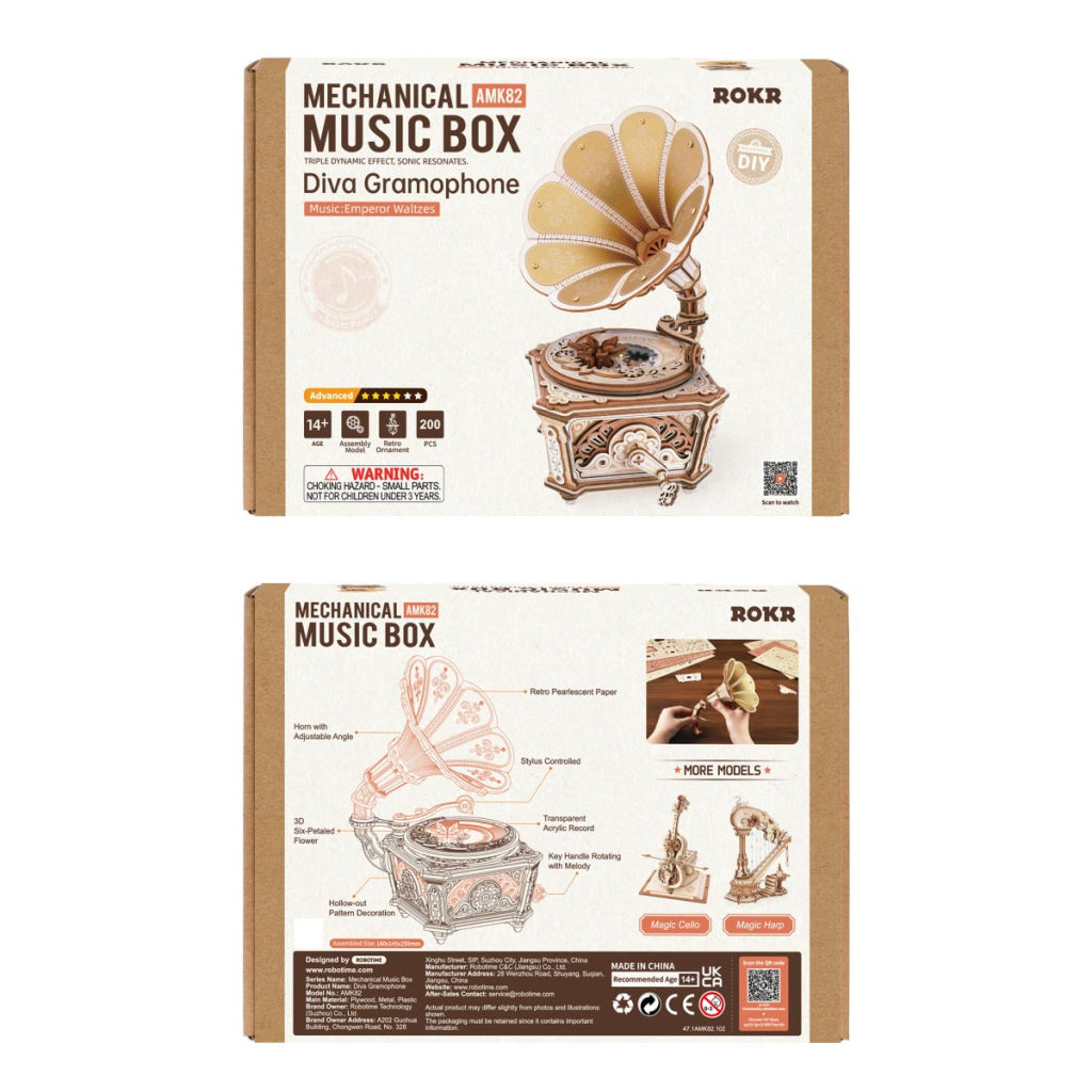 Robotime ROKR Diva Gramophone Music Box Wooden 3D Puzzle AMK82 - Dropship