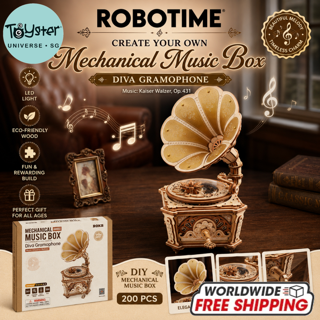 Robotime ROKR Diva Gramophone Music Box Wooden 3D Puzzle AMK82 - Dropship