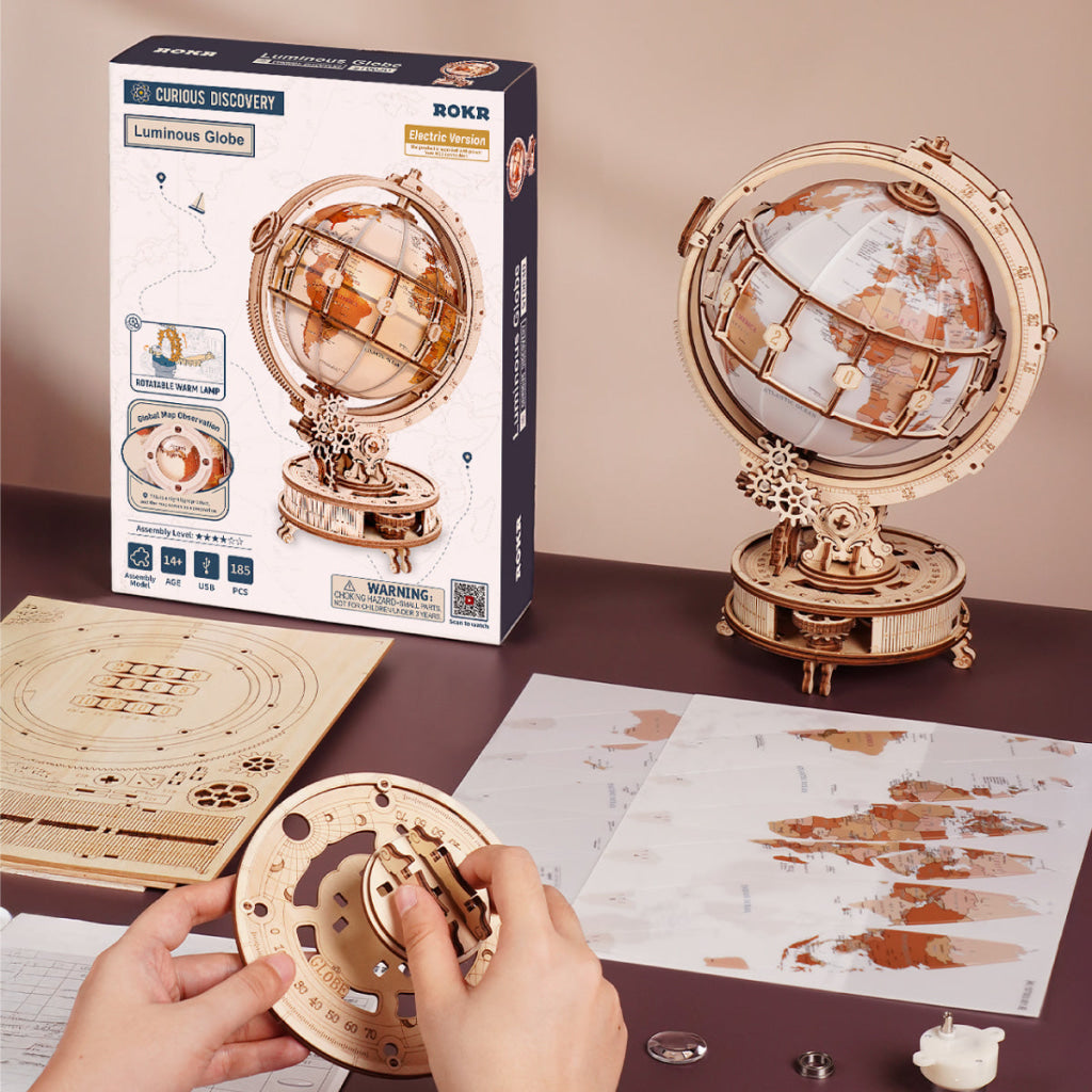 Robotime ROKR Luminous Globe 3D Wooden Puzzle ST003D (Electric Version) - Dropship