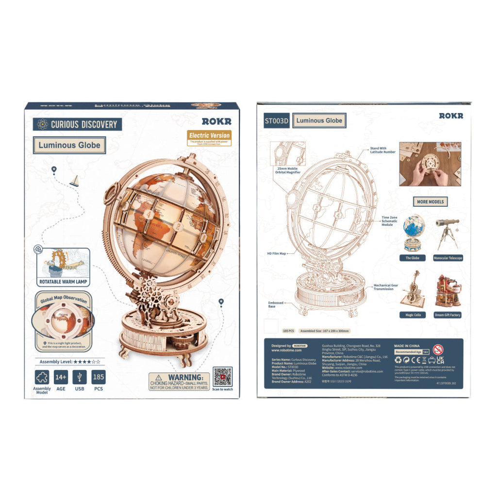 Robotime ROKR Luminous Globe 3D Wooden Puzzle ST003D (Electric Version) - Dropship