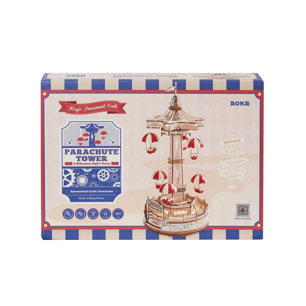 Robotime Rokr Parachute Tower Diy Music Box 3D Wooden Puzzle Ea01 Dropship