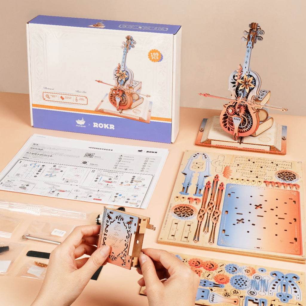 Robotime ROKR Symphony of Gorgeous Dreams Mechanical Music Box 3D Wooden Puzzle AMK63M Dropship