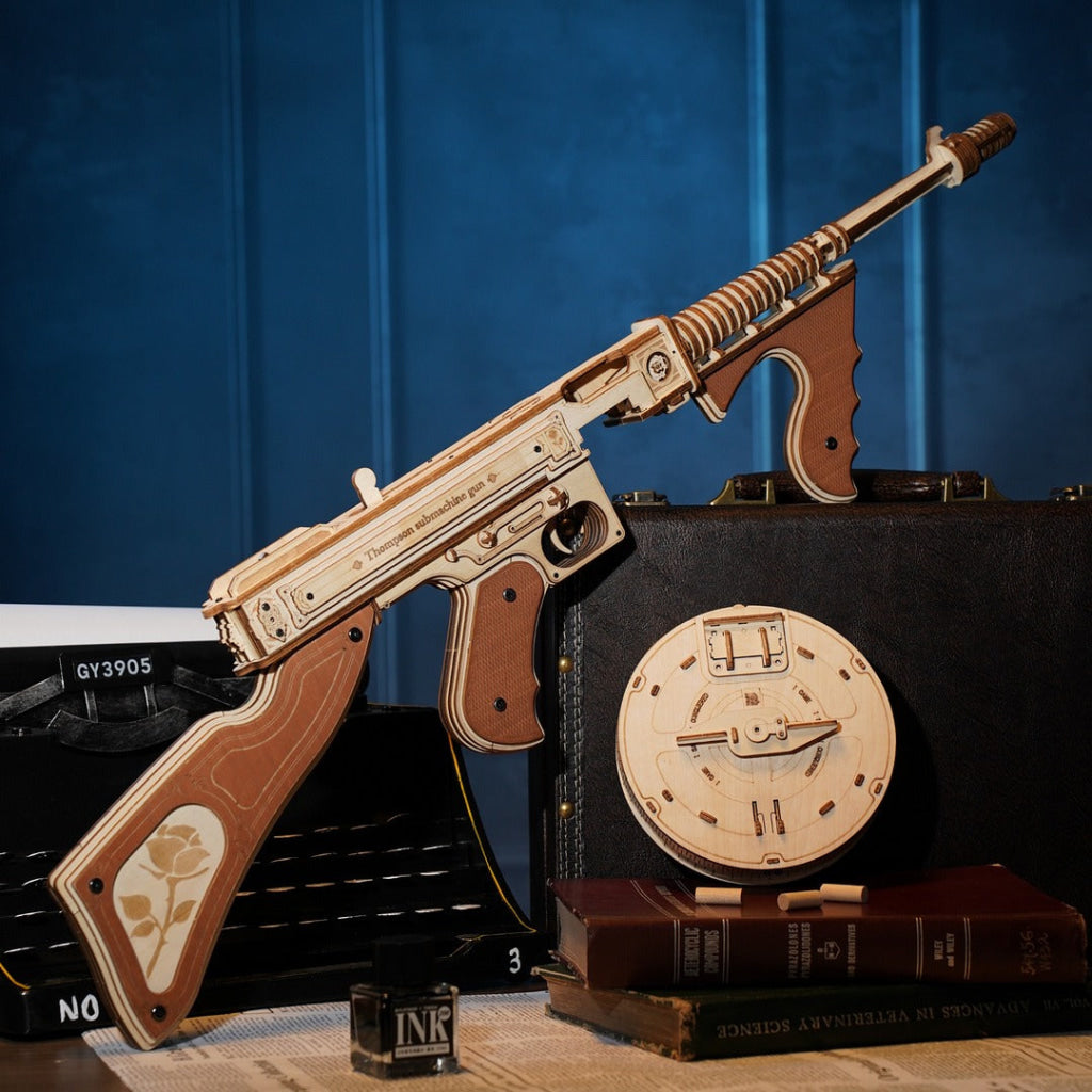 Robotime Rokr Thompson Submachine Blaster Toy 3D Wooden Puzzle Lqb01 Dropship
