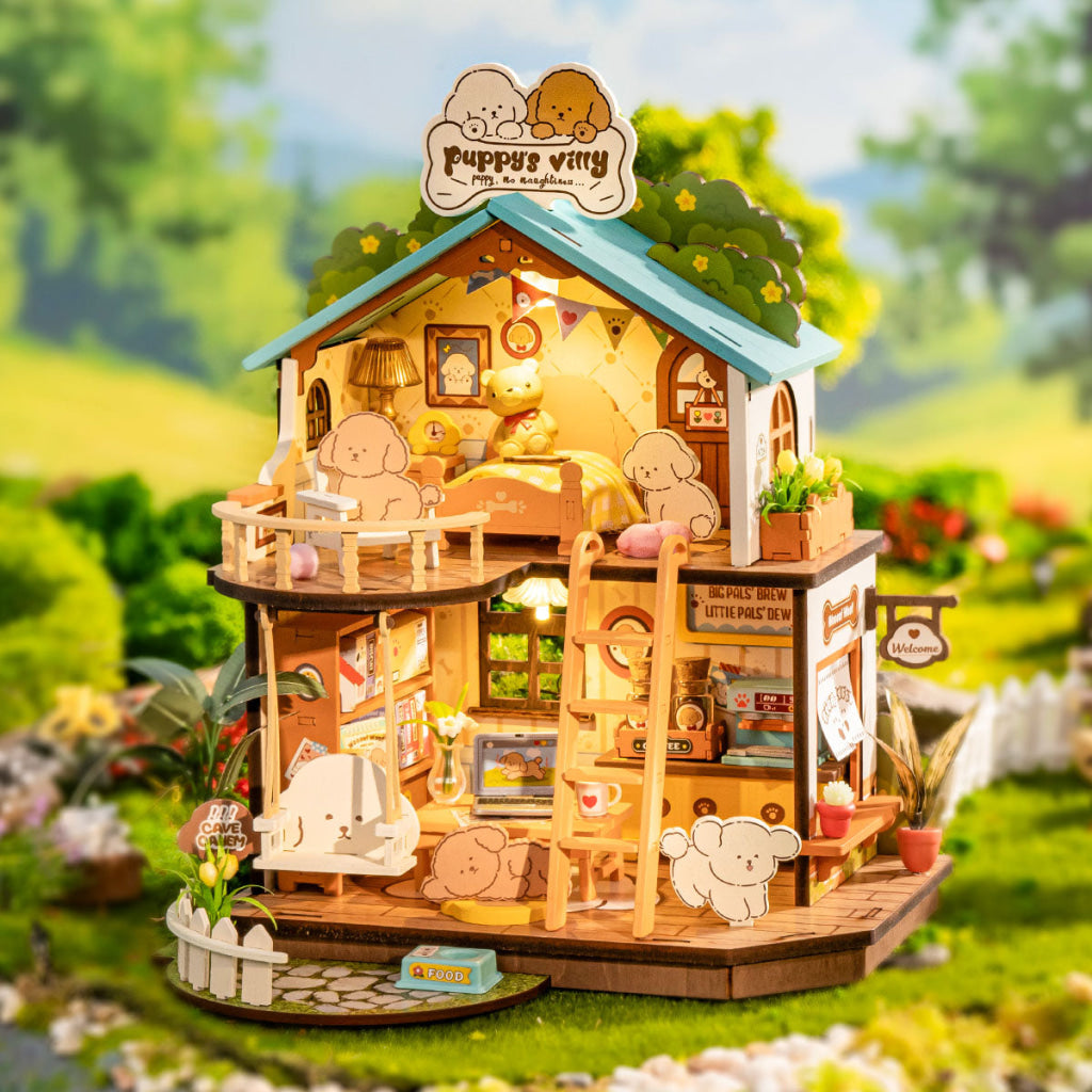 Robotime Rolife Puppy’s Cozy Villa DIY Miniature House DG169 Dropship