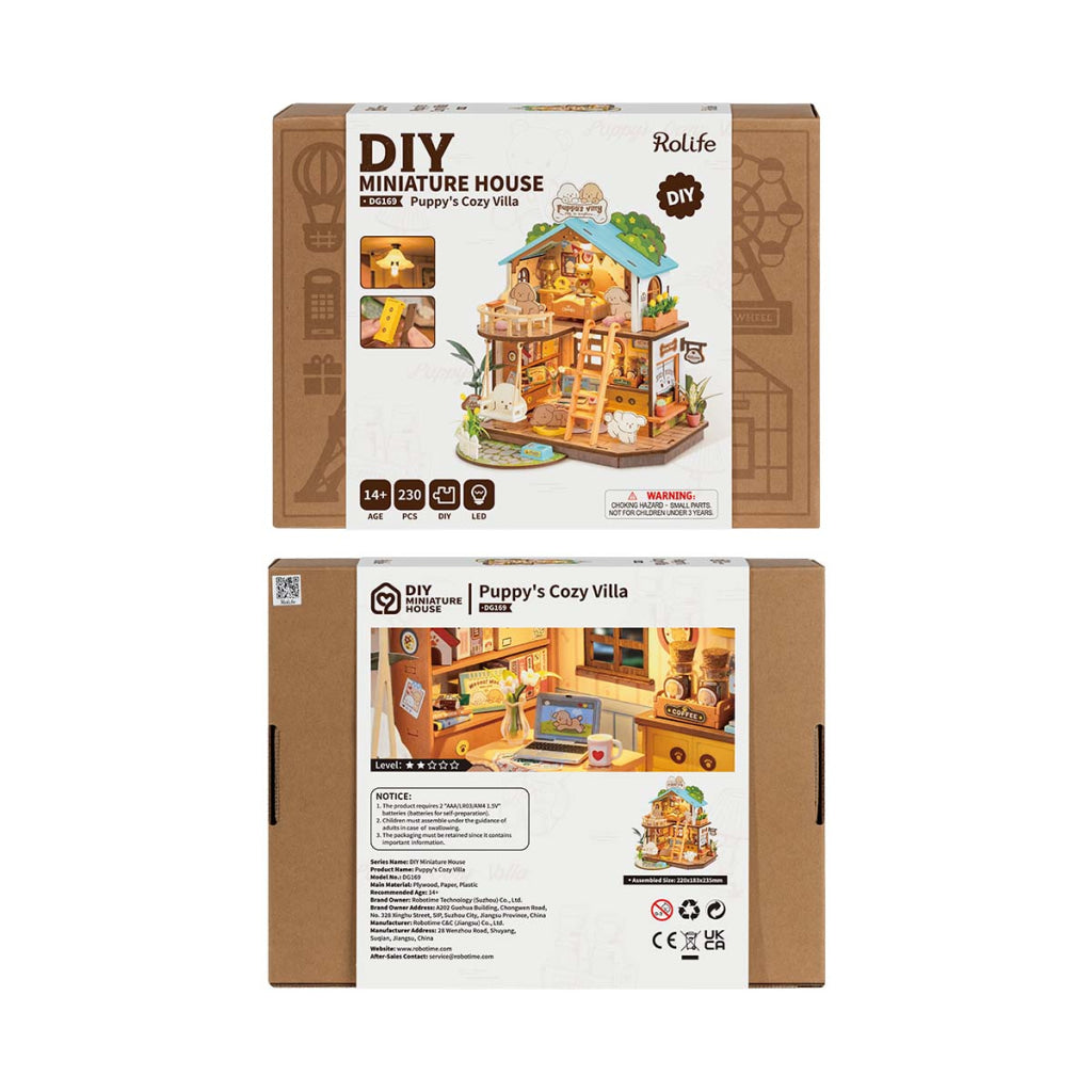 Robotime Rolife Puppy’s Cozy Villa DIY Miniature House DG169 Dropship
