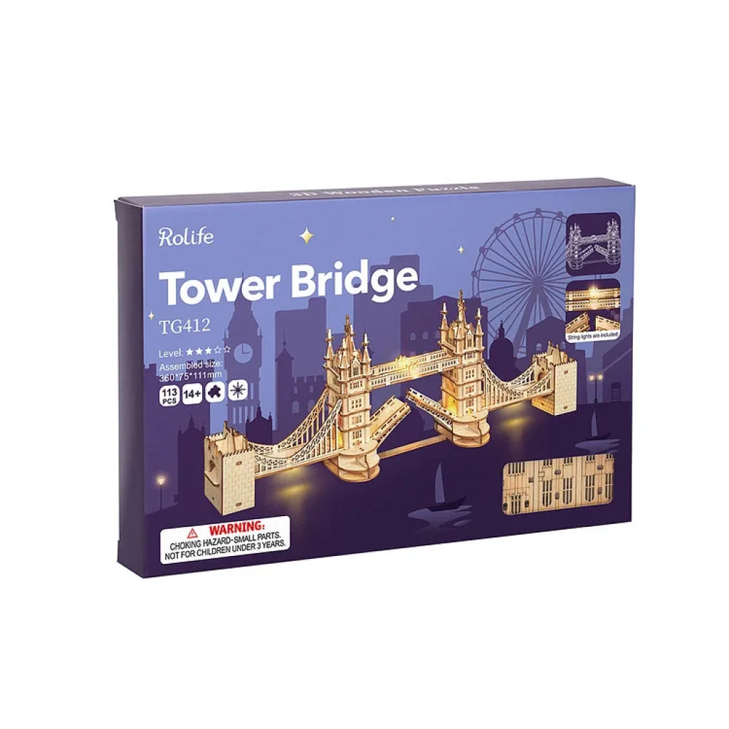 Robotime Rolife Tower Bridge With Lights 3D Wooden Puzzle Tg412 Dropship