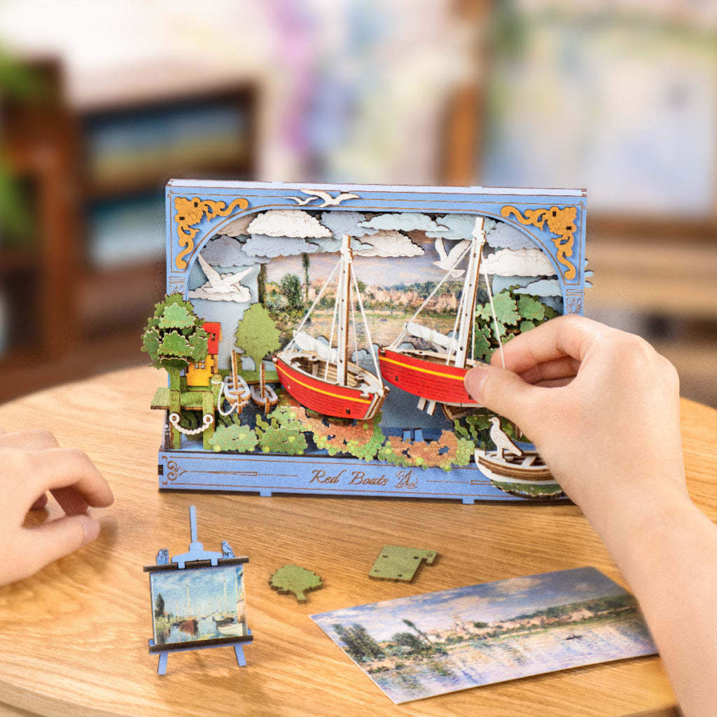 Robotime Rowood Red Boats Wall Art 3D Wooden Puzzle TH004 - Dropship