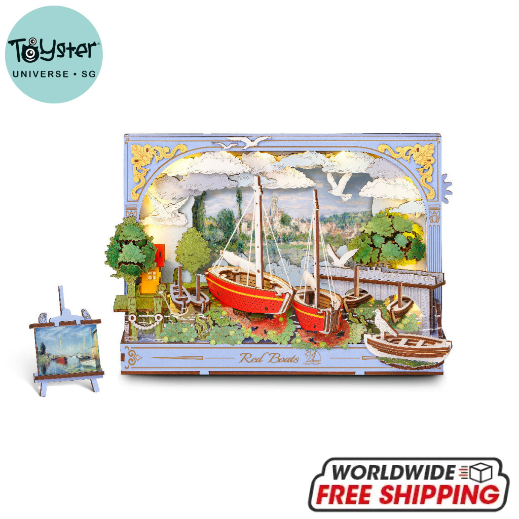 Robotime Rowood Red Boats Wall Art 3D Wooden Puzzle TH004 - Dropship