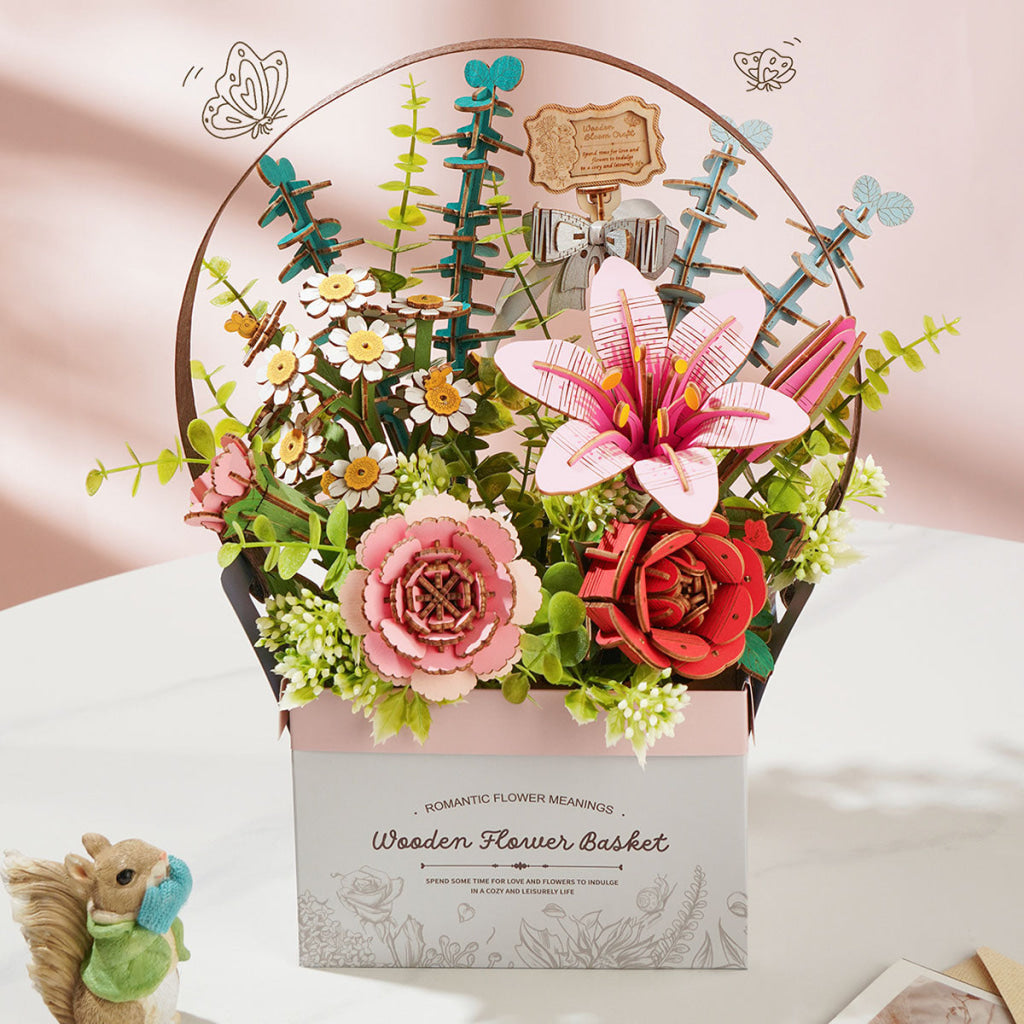Robotime Rowood Wooden Flower Basket DIY 3D Puzzle TW03H Dropship