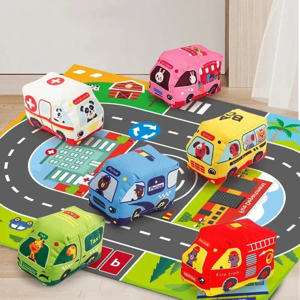 Soft Cloth Car Toy Set With Play Mat And 9 Vehicle