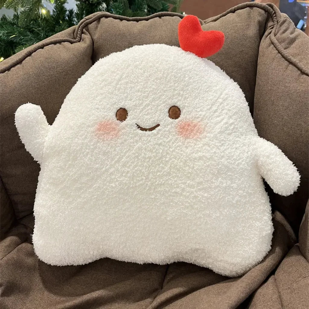 Soft Ghost Throw Pillow Plush Smiling Heart