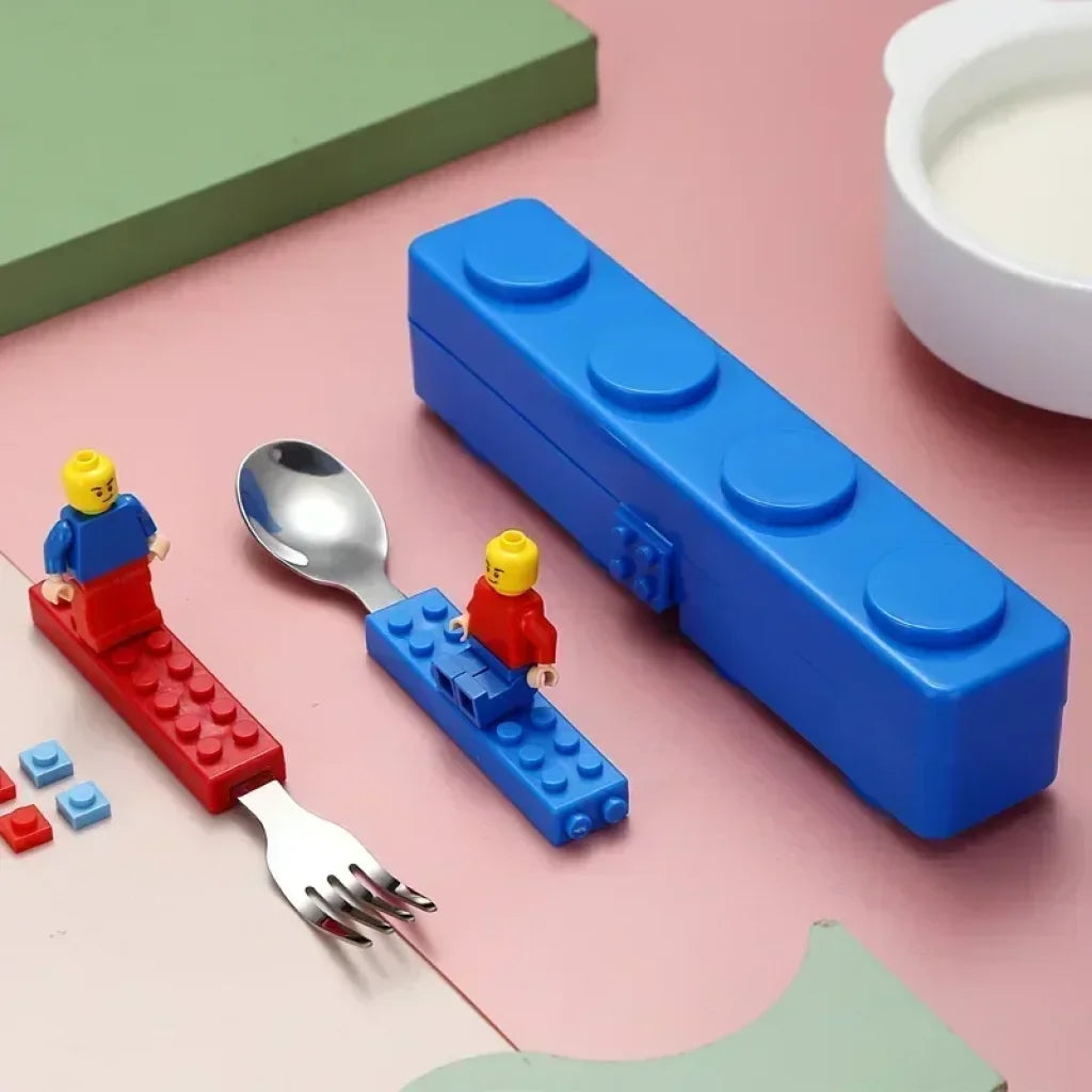Stainless Steel Kids Brick Fork Spoon Set