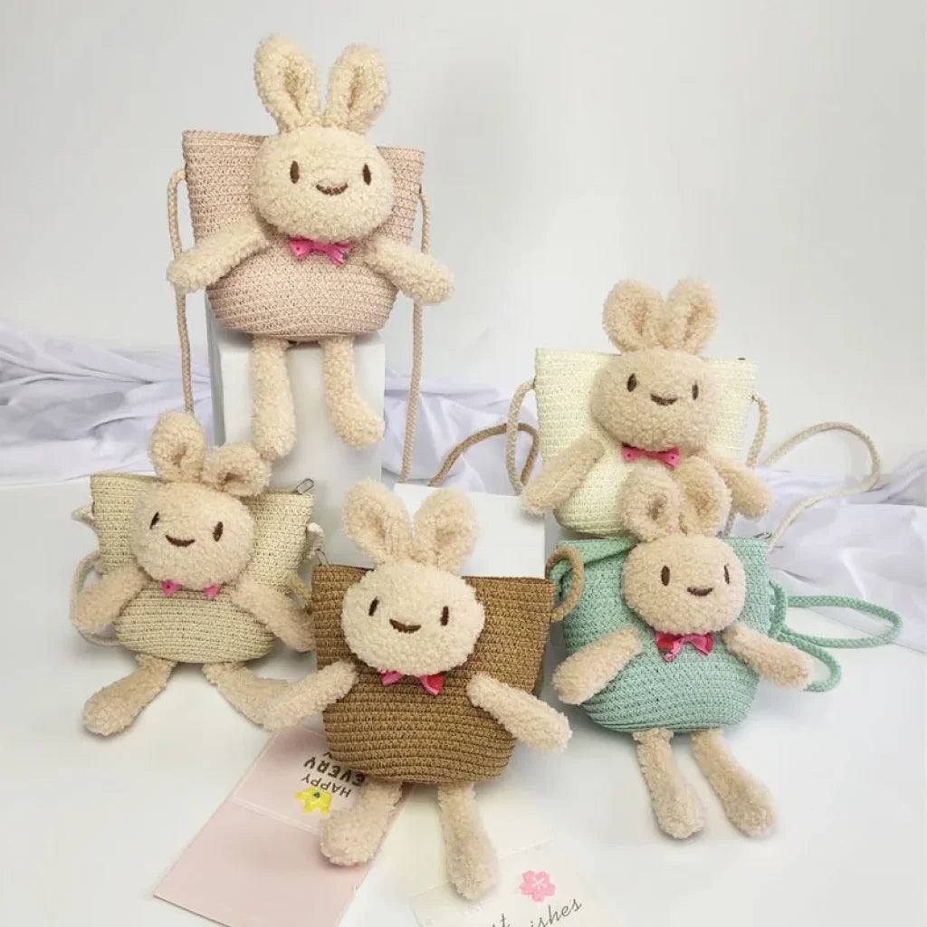 Straw Weaved Rabbit Messenger Bag