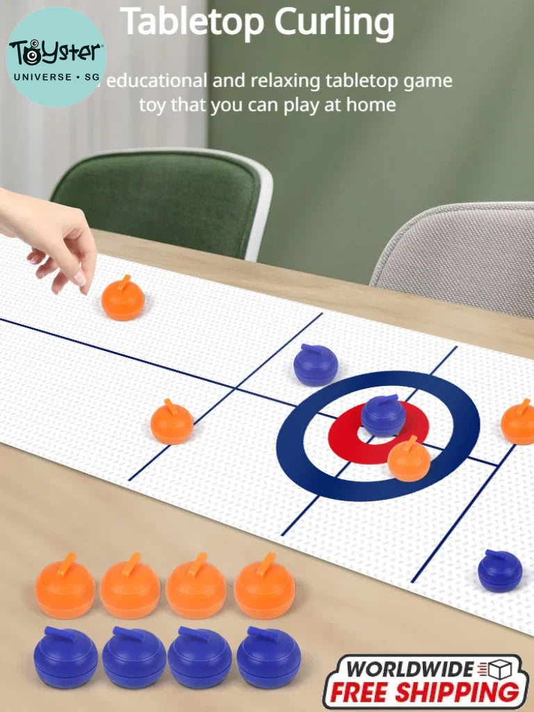 Tabletop Curling Game With 8 Rollers & Shuffleboard Pucks