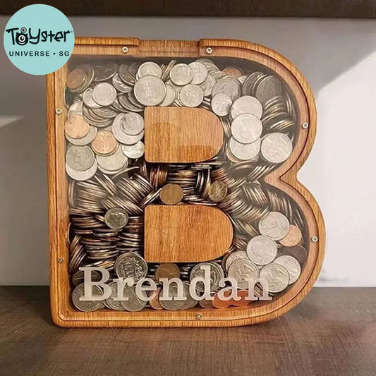 Twenty Six Letters Piggy Bank Wooden Coin