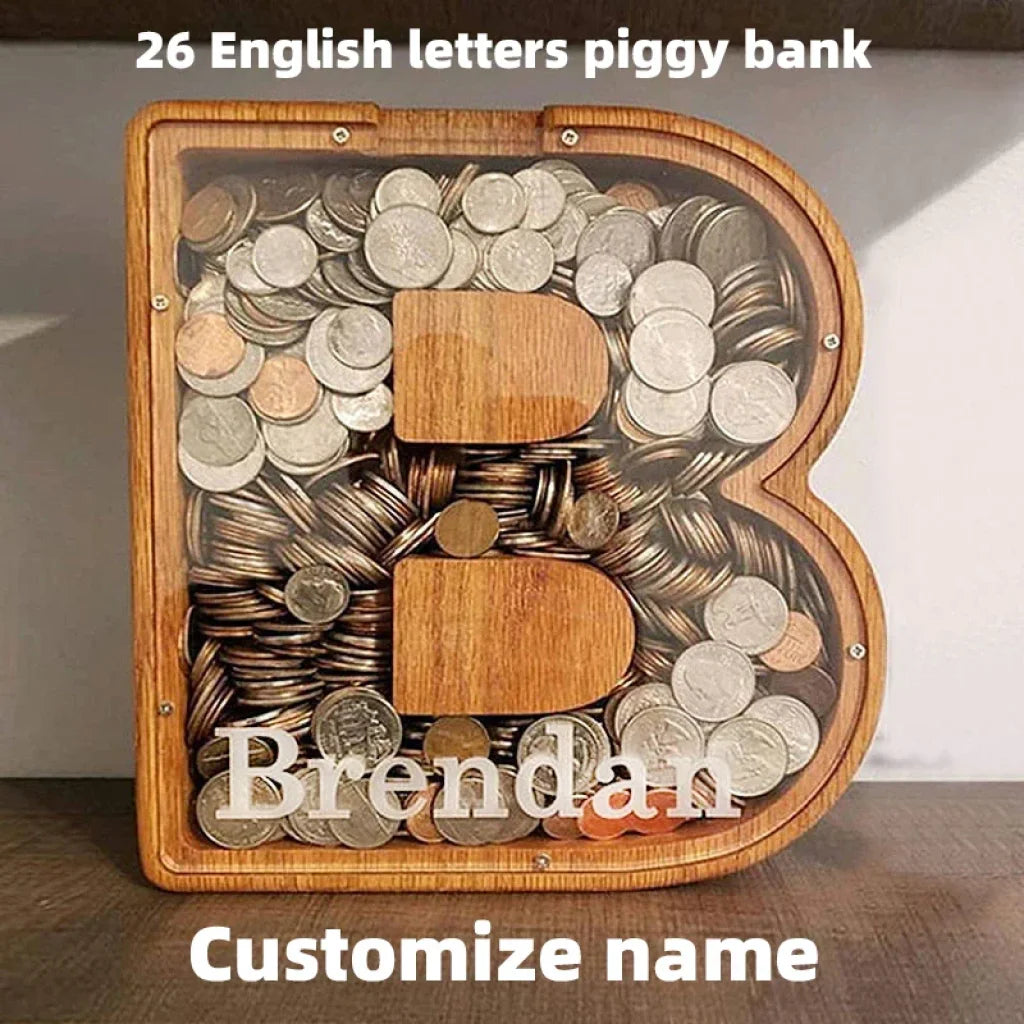 Twenty Six Letters Piggy Bank Wooden Coin
