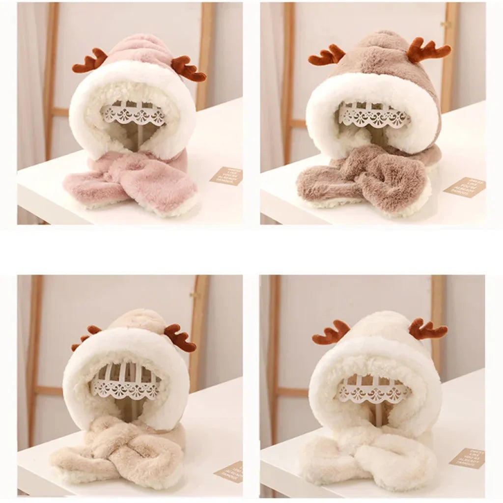 Winter Baby Hat Scarf One-Piece Faux Fur 6-30M