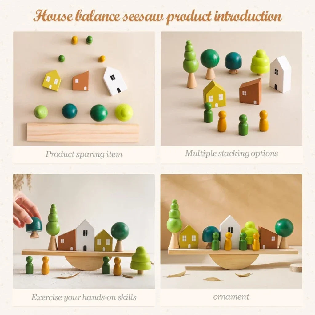 Wooden Baby Animal Balance Board Threading Stacking Toys