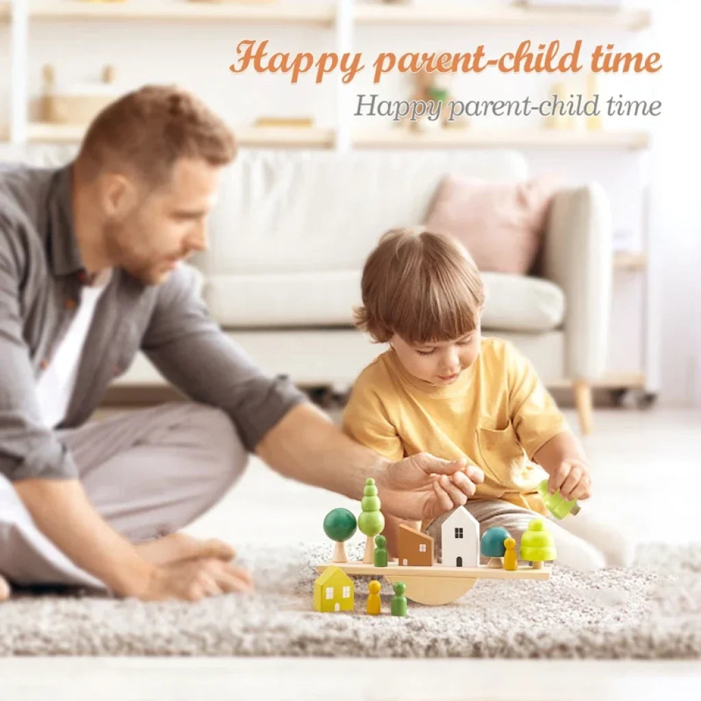 Wooden Baby Animal Balance Board Threading Stacking Toys