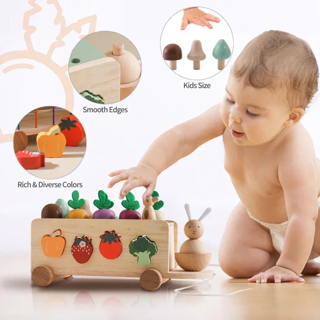 Wooden Turnip Car Stretch Rope Hand-Pulled